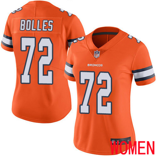 Women Denver Broncos 72 Garett Bolles Limited Orange Rush Vapor Untouchable Football NFL Jersey